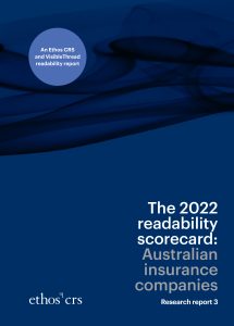 Front cover of The 2022 readability scorecard: Australian insurance companies